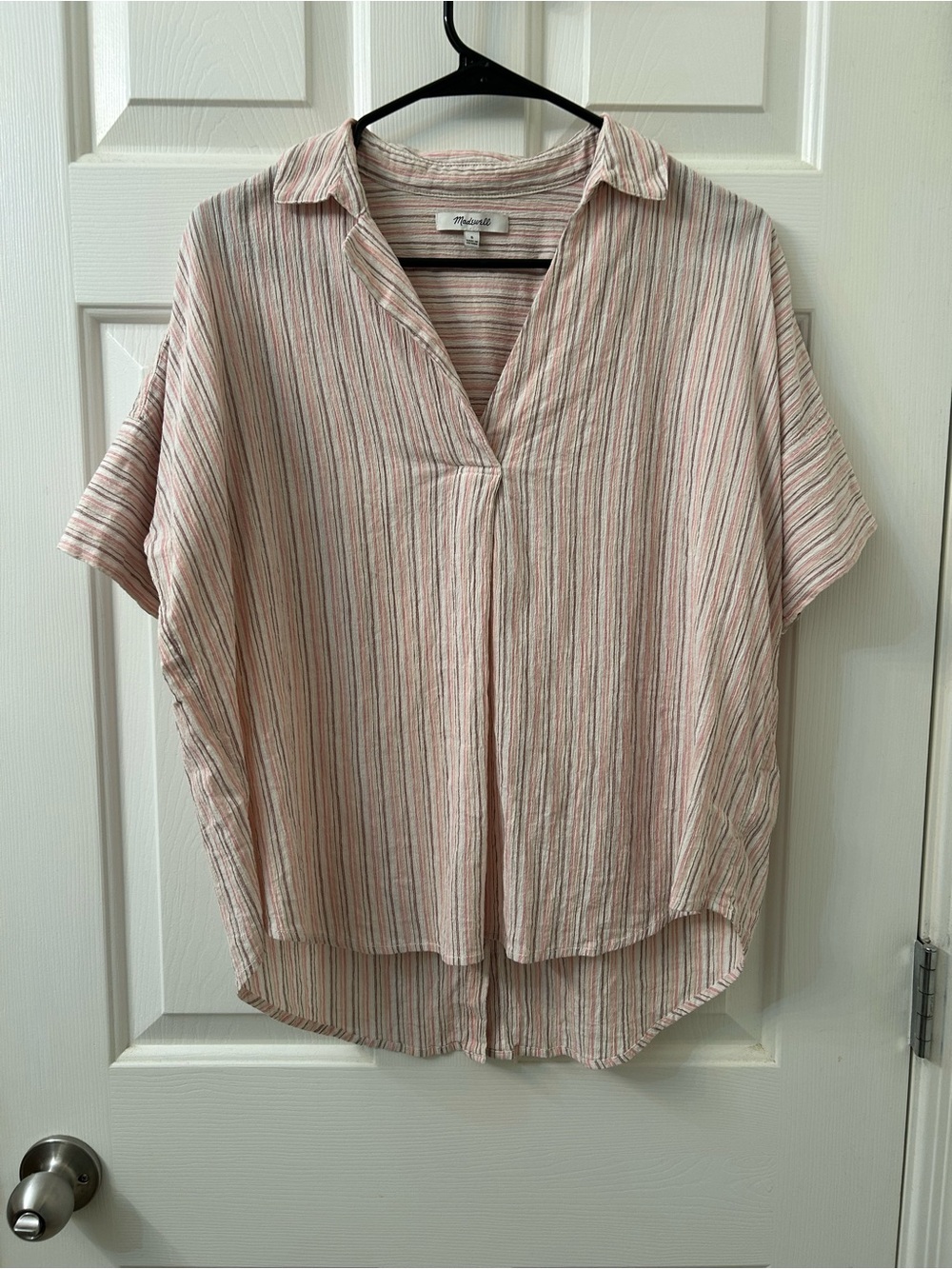 Madewell Cotton Peach& Cream Striped Collared Blouse